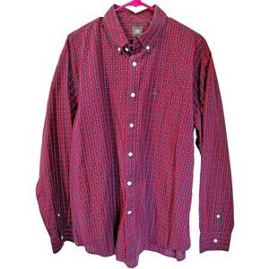 Dockers Long Sleeve Red-Blue Plaid Button Down Shirt Size XL